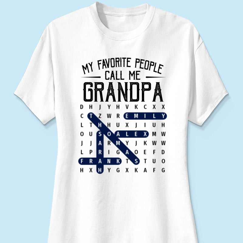 Grandpa's Favorite People Word Search Puzzle - Personalized Shirt - Gift For Grandpa, Dad