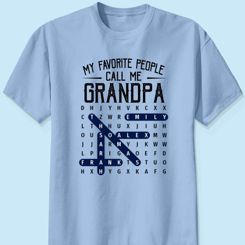 Grandpa's Favorite People Word Search Puzzle - Personalized Shirt - Gift For Grandpa, Dad