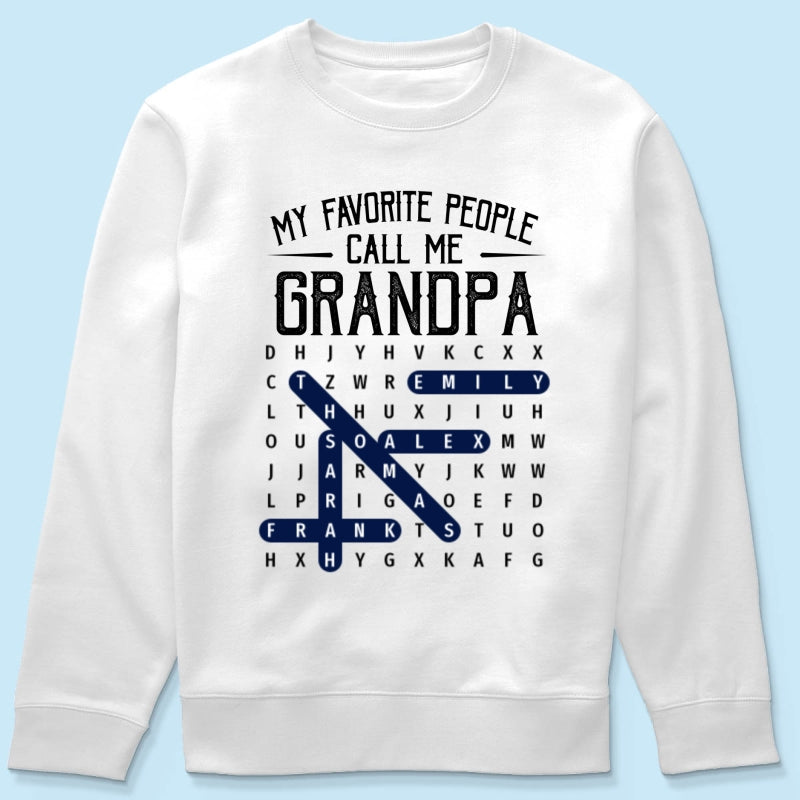 Grandpa's Favorite People Word Search Puzzle - Personalized Shirt - Gift For Grandpa, Dad