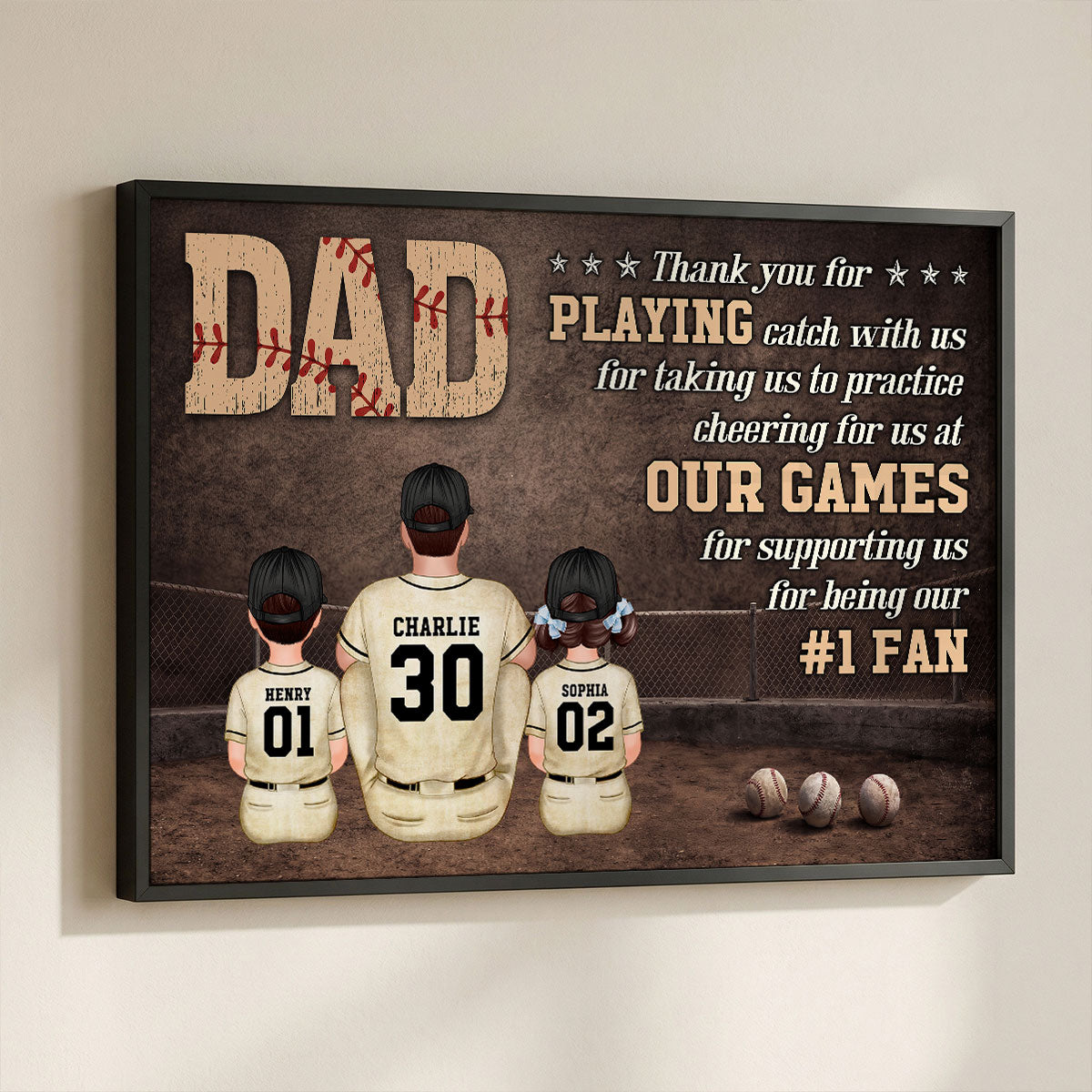 Baseball Dear Dad Thank You - Personalized Poster - Father's Day Gift For Baseball Dad, Husband