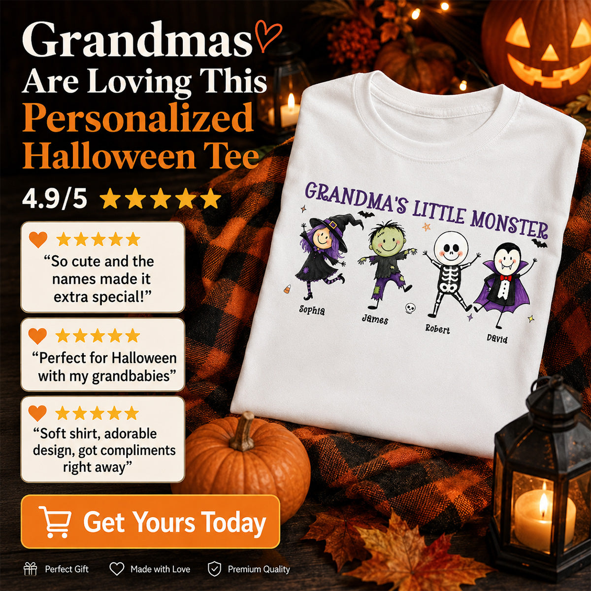 Grandma's Little Monsters Cute Doodle Characters - Personalized Shirt - Halloween Costume For Mom Grandma