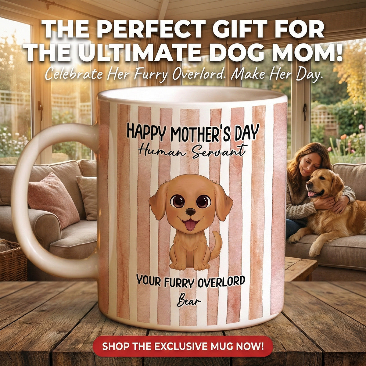 Watercolor Dog Happy Mother's Day Human Servant - Personalized Mug - Funny Mother's Day Gift For Dog Mom, Dog Lovers