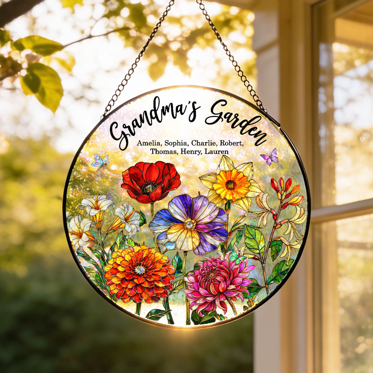 Custom Birth Flowers Grandma Mom's Garden - Personalized Suncatcher - Sentimental Mother's Day Gift for Grandma, Mom, Wife