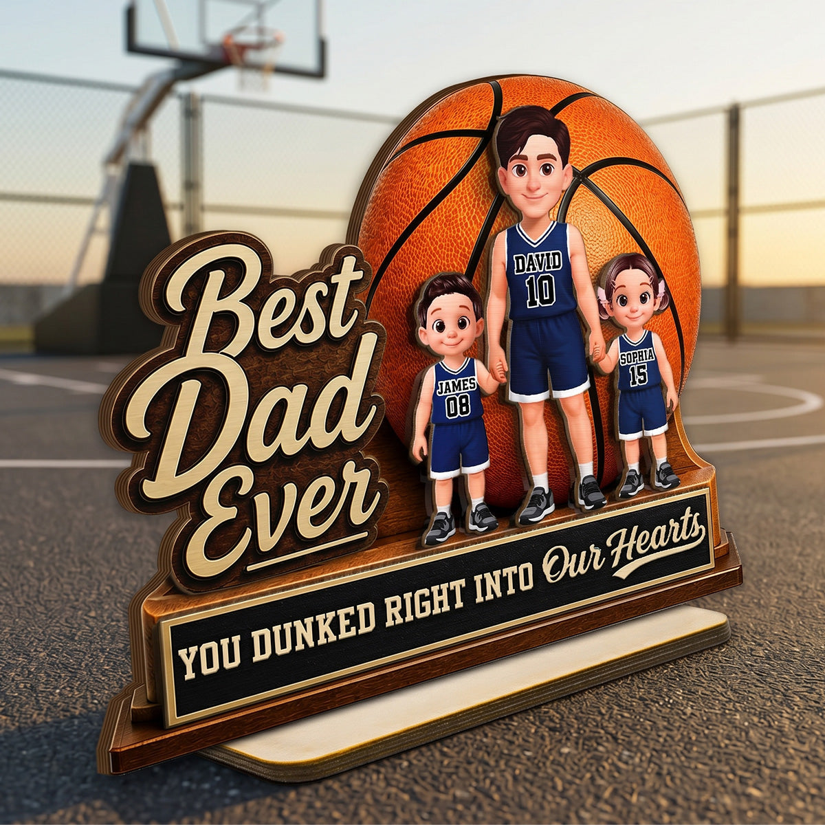 You Dunked Right Into Our Heart - Personalized 2-Layered Wooden Plaque -  Gift For Basketball Dad