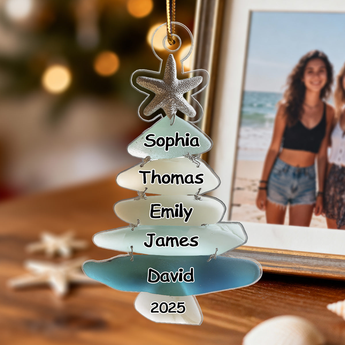 3D Sea Glass Effect Christmas Tree Family Names - Personalized Acrylic Ornament