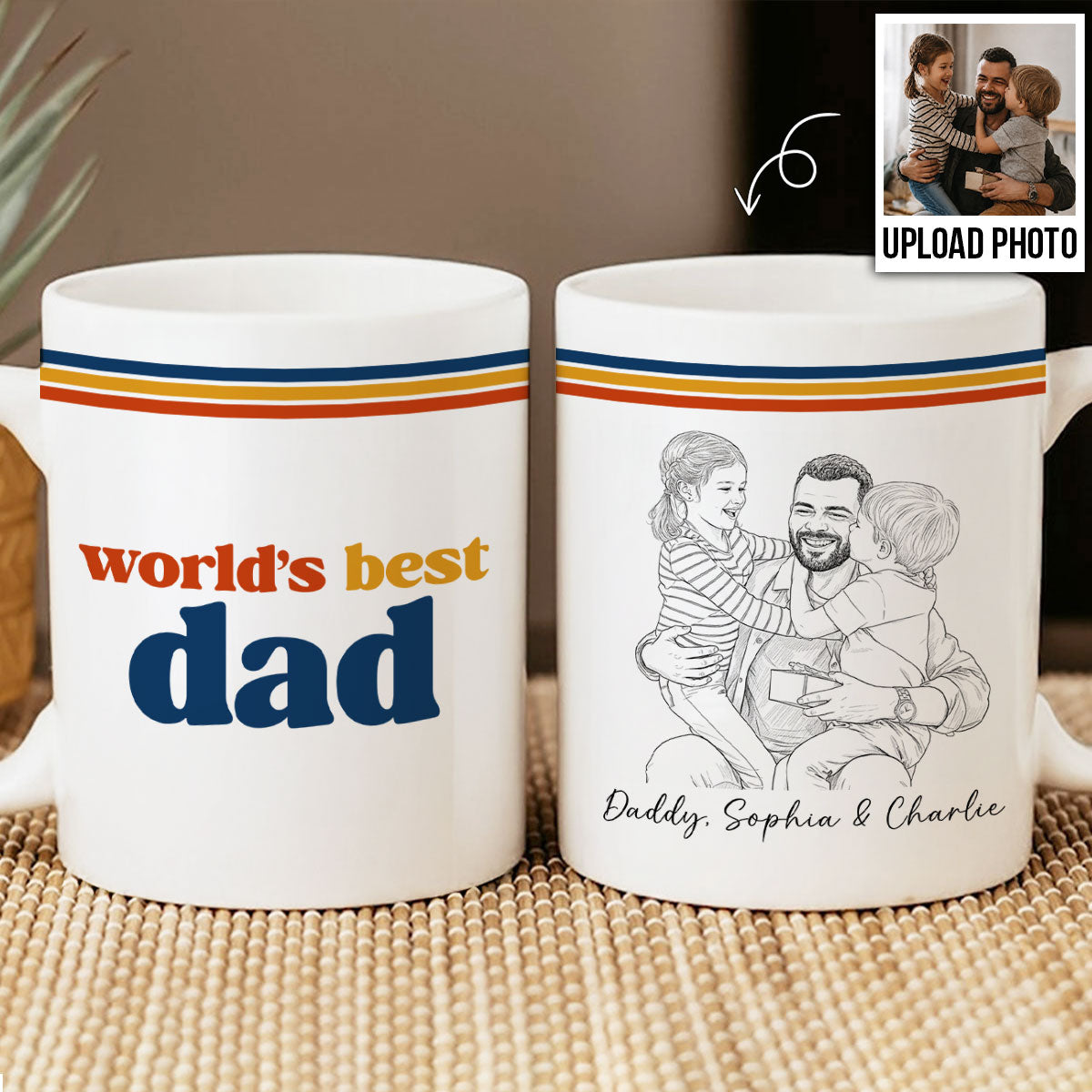 Retro World's Best Dad Pencil Sketch Art Style - Personalized Mug - Father's Day Gift For Dad, Husband
