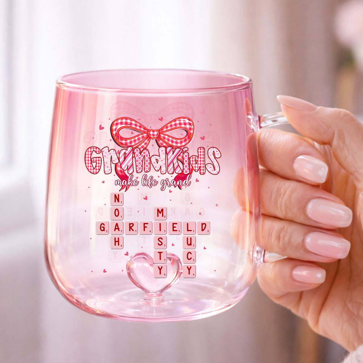 Grandkids Make Life Grand Crossword Puzzle Art - Personalized Glass Mug - Mother's Day Gift for Mom, Grandma