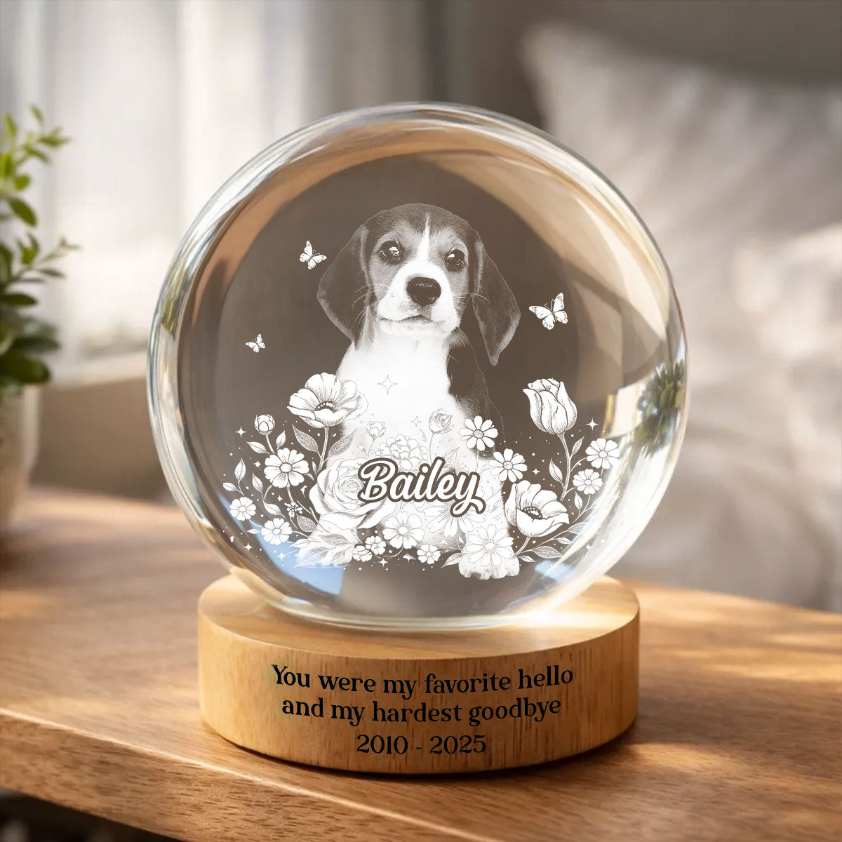 Custom Pet Portrait - Personalized Crystal Ball LED Night Light - Heartfelt Gift for Pet Lovers, Memorial Gift, Pet Remembrance