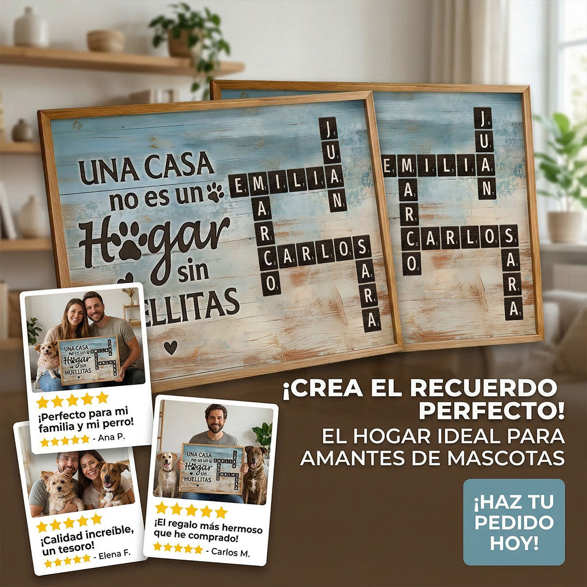 Una Casa No Es Un Hogar Sin Huellitas Pet Name Crossword Puzzle - Personalized Poster - Spanish Version Home Decor For Pet Lovers