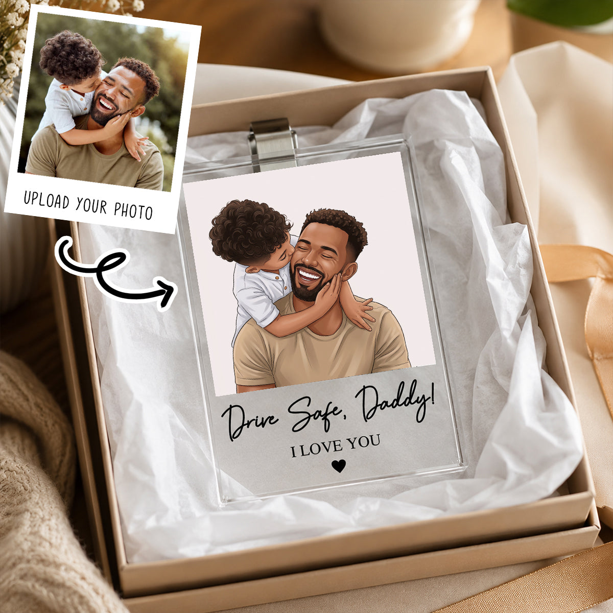Drive Safe Dad Custom Photo - Personalized Car Visor Clip - Father's Day Gift for Dad, Husband