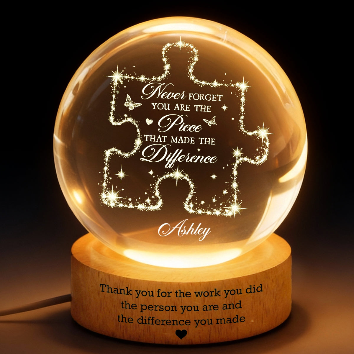 Never Forget The Difference You Make - Personalized Crystal Ball LED Night Light - Thank You Gift for Coworkers, Appreciation Gift, Gift For Teacher, Employee Leaving Gift, Gifts for Mentor