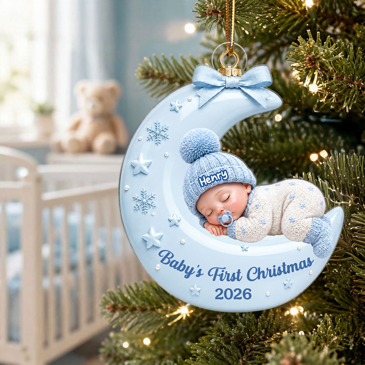 Pastel Pink Baby On Moon - Personalized Acrylic Ornament - Unique Christmas Gift For New Parent, Newborn Keepsake