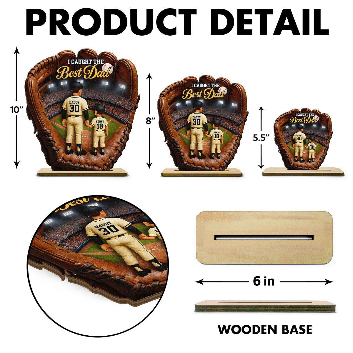 The Home Run Heart Baseball Dad Kids - Personalized 2-Layered Wooden Plaque - Gift For Dad