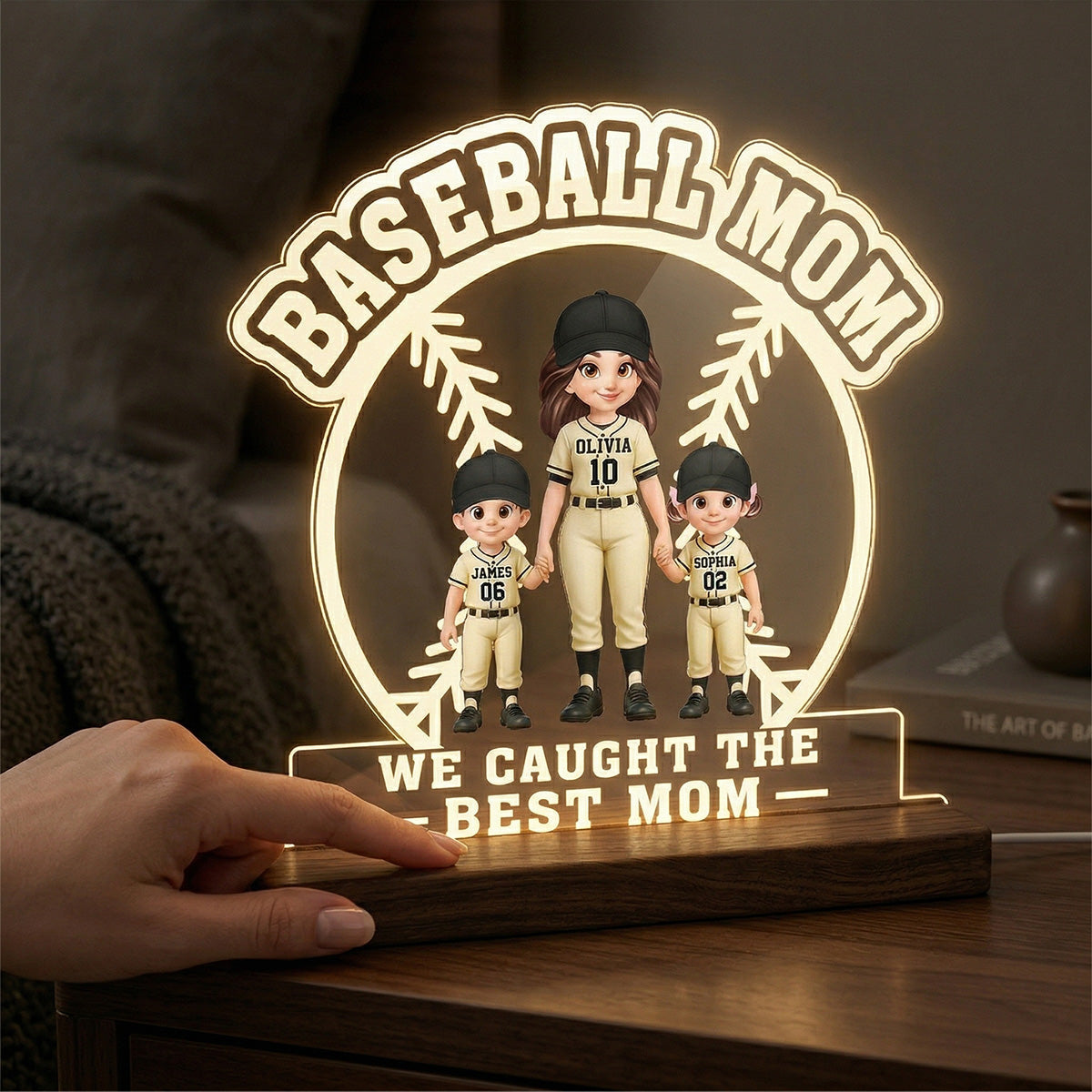 Best Mom Ever Baseball Mom & Kids - Personalized Acrylic Plaque LED Night Light