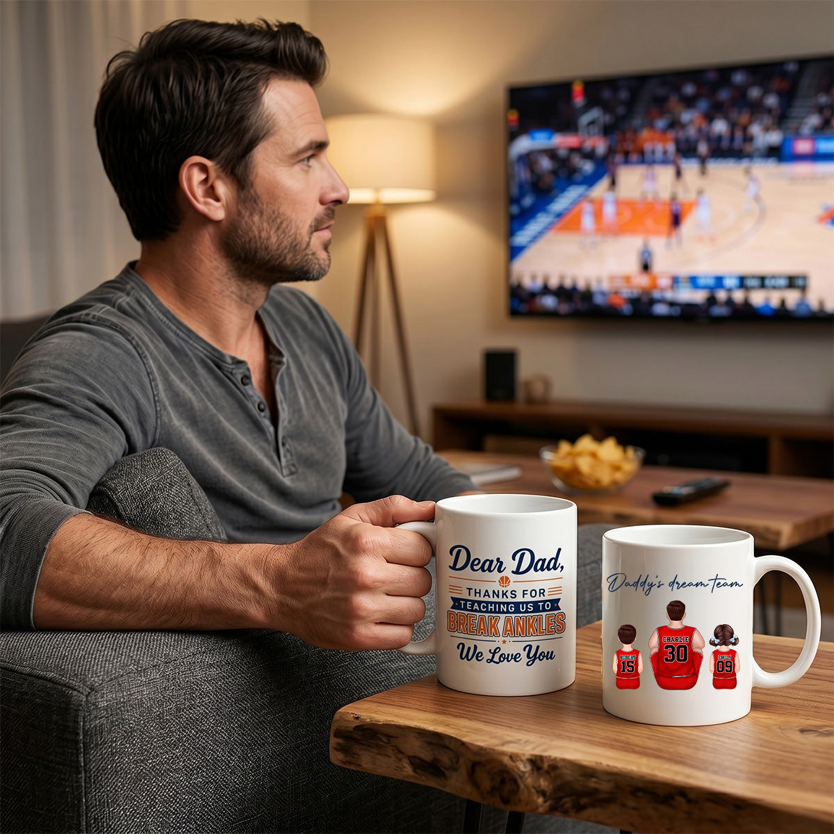 Thank You For Teaching Us To Break Ankles Basketball Dad & Kids - Personalized Mug - Father's Day Gift For Dad, Husband