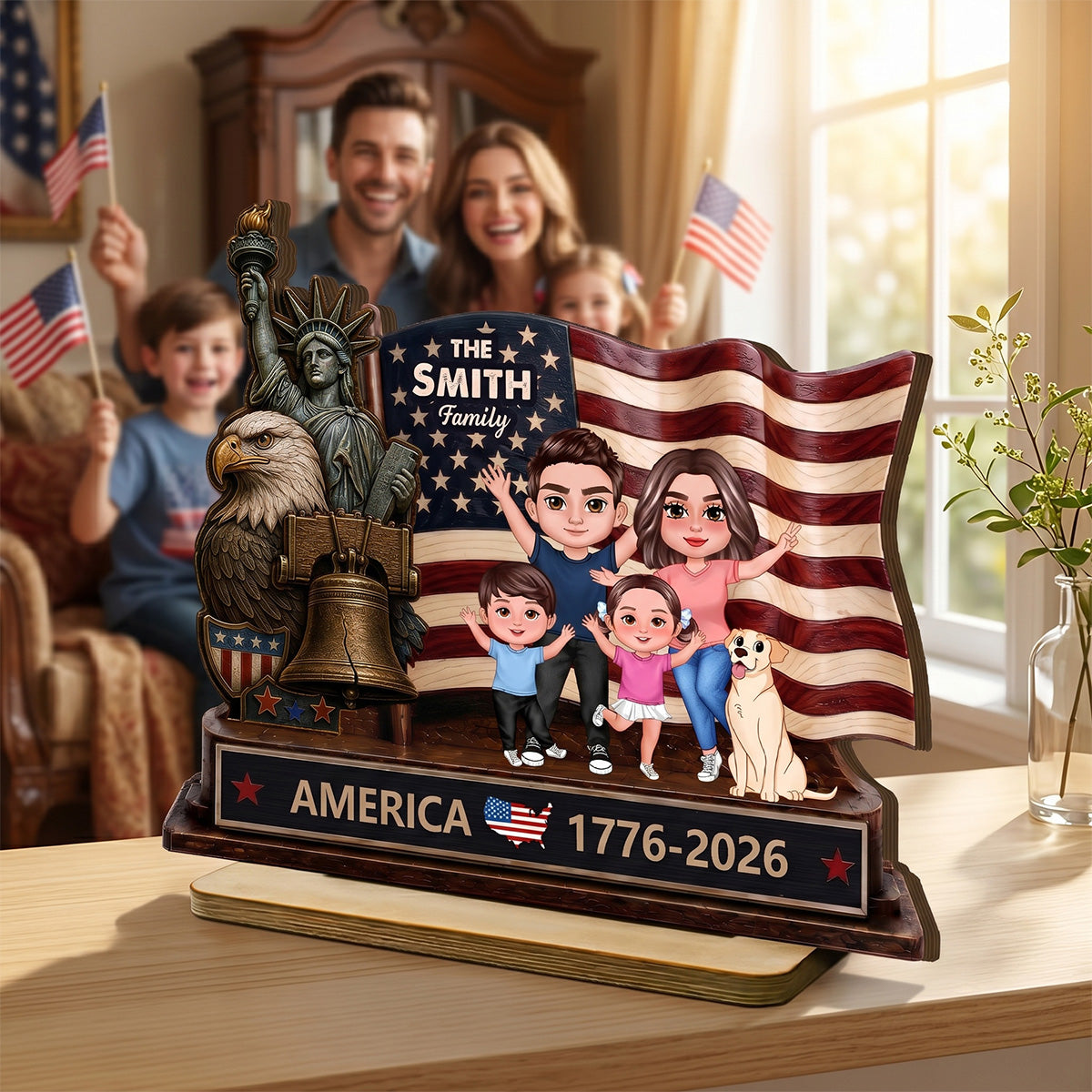 Happy 250th Anniversary 2D Flat - Personalized 2-Layered Wooden Plaque - America 250th Anniversary Keepsake, 4th Of July Family Home Decor