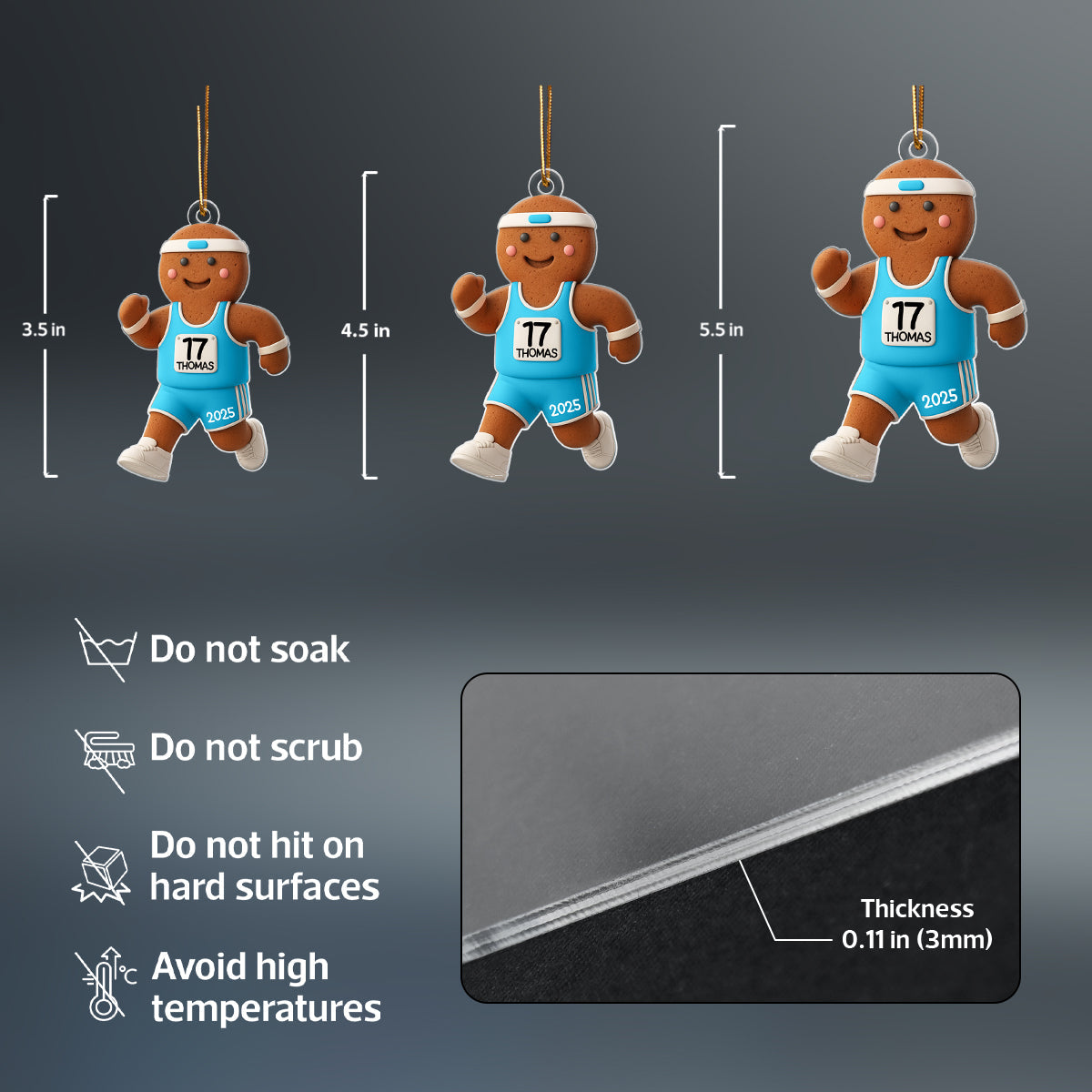 Runner Gingerbread Marathon - Personalized Acrylic Ornament - Unique Christmas Gift For Runners