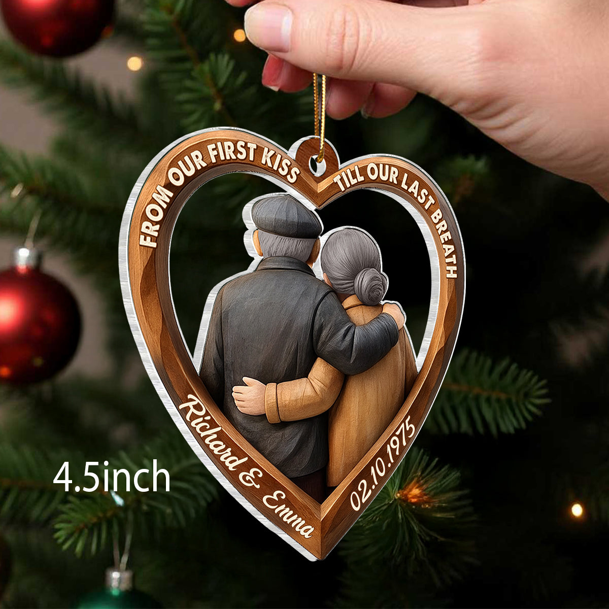 3D Effect Wooden From Our First Kiss Till Our Last Breath Couple - Personalized Acrylic Ornament - Christmas Gift for Couples