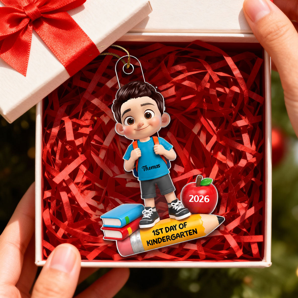 1st Day Of Kindergarten Boy Girl 2D Flat - Personalized Acrylic Ornament - Back To School Gift, Christmas Keepsake