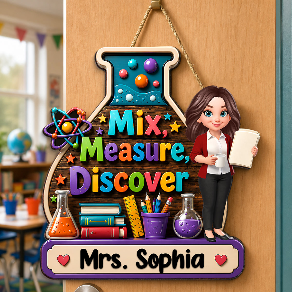 Mix Measure Discover Classroom - Personalized Wood Sign - Back To School Gift For Teacher, Classroom Decor