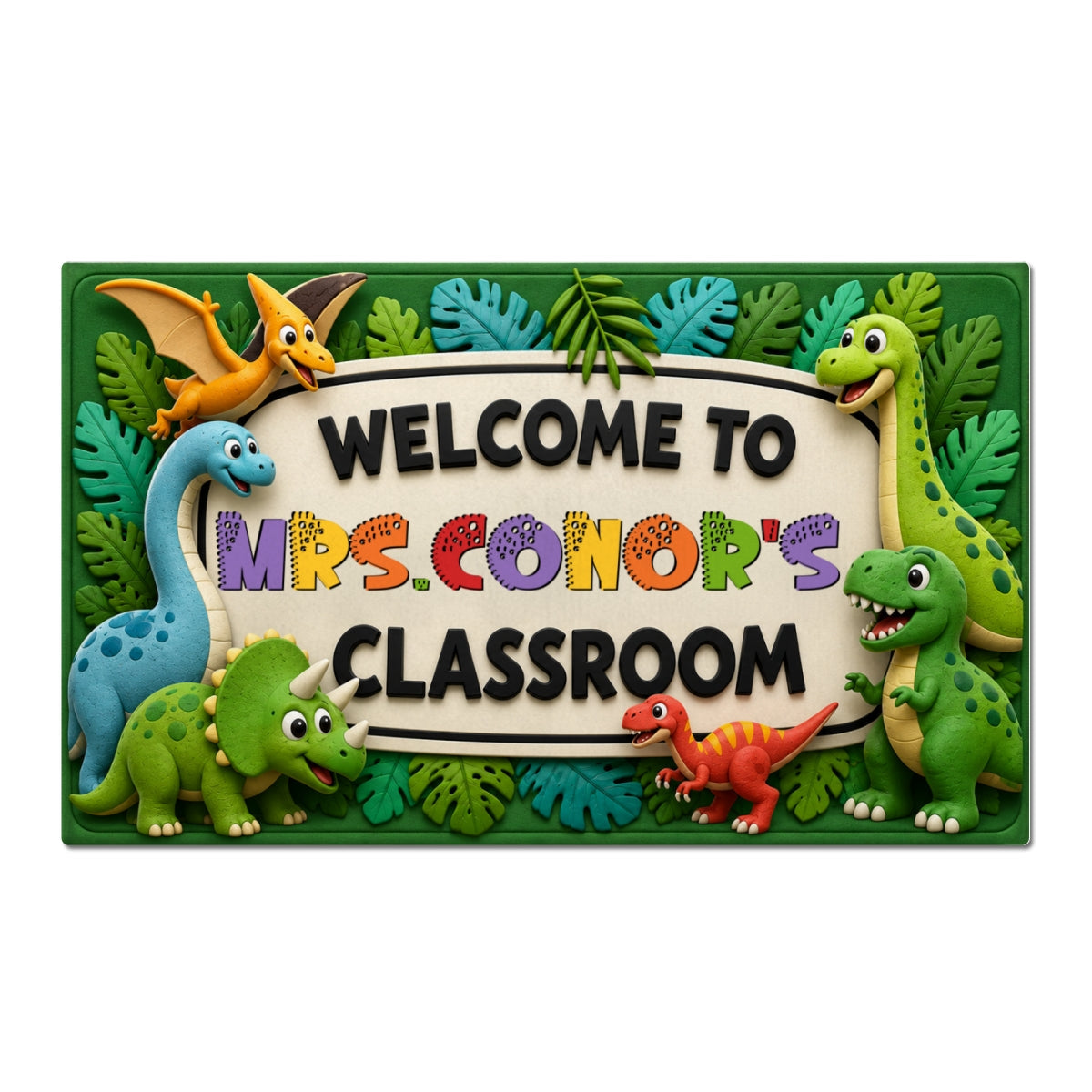Kids Safari Dinosaur Welcome To Classroom - Personalized Doormat - Back To School Gift For Teachers, Classroom Decors