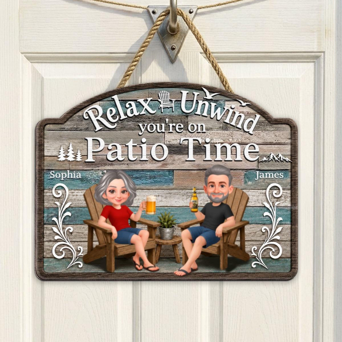 Relax Unwind You're On Patio Time - Personalized Wood Sign - Decor Patio Sign