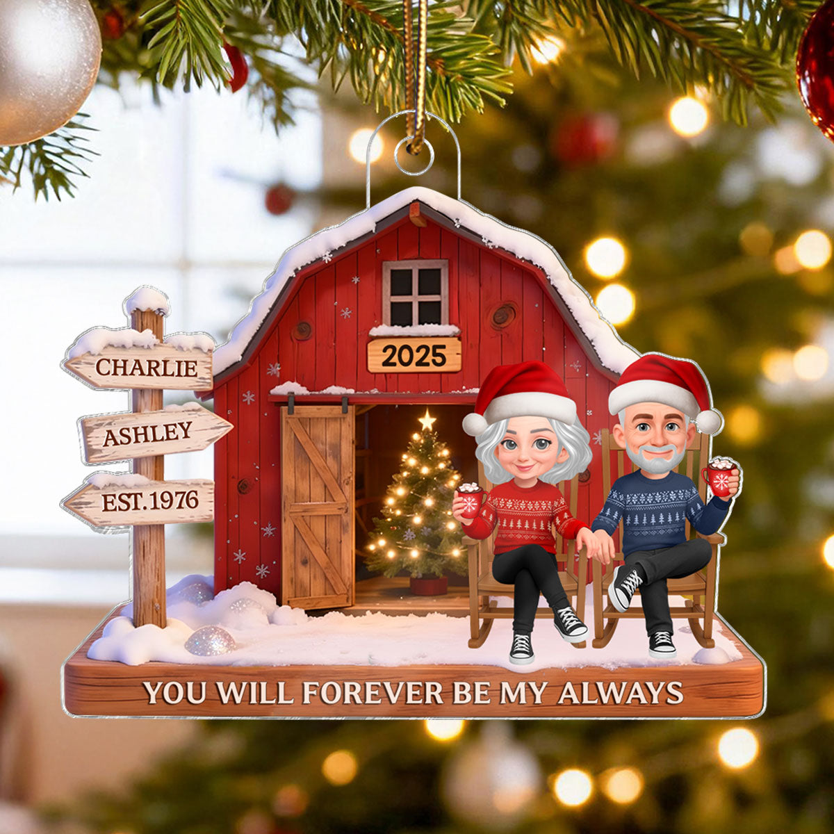 3D Effect Nostalgia Barn House Eternal Love Couple Sign Posts - Personalized Acrylic Ornament - Gift For Couple, For Him, For Her, Farmhouse Decor