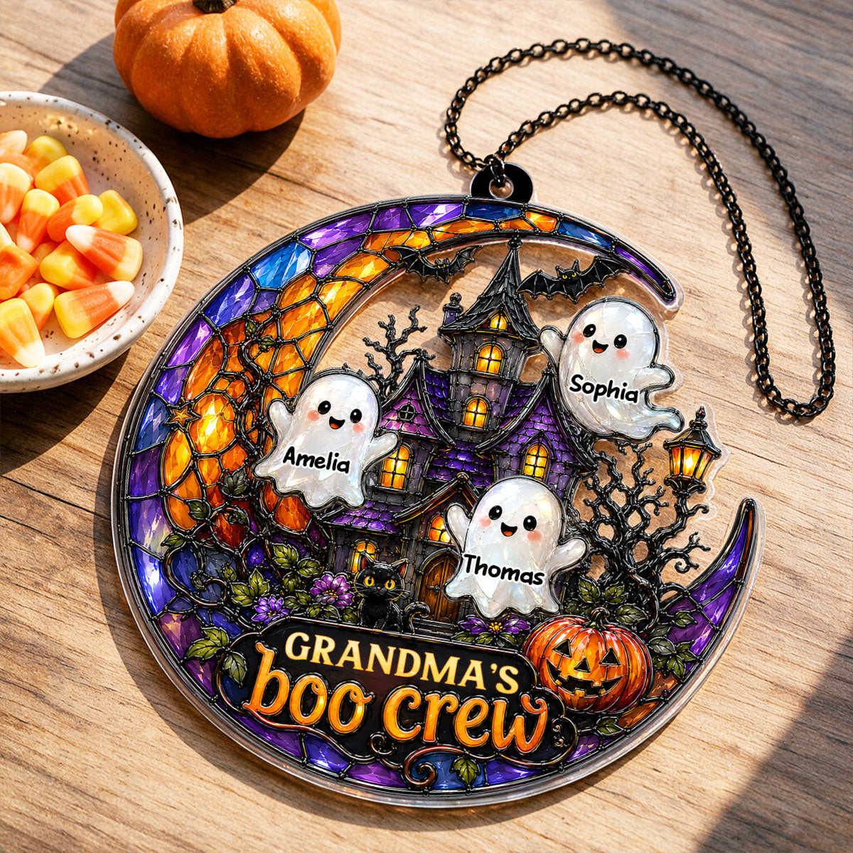 Grandma's Boo Crew - Personalized Acrylic Suncatcher - Cute Spooky Fall Halloween Decor for Grandma