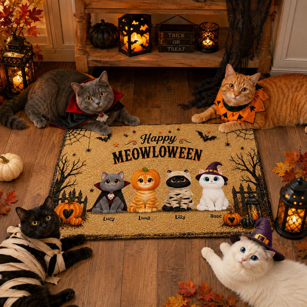 Spooky Halloween Beware of Little Cats Meownsters - Personalized Doormat - Halloween Gift For Cat Lovers, Halloween Decor