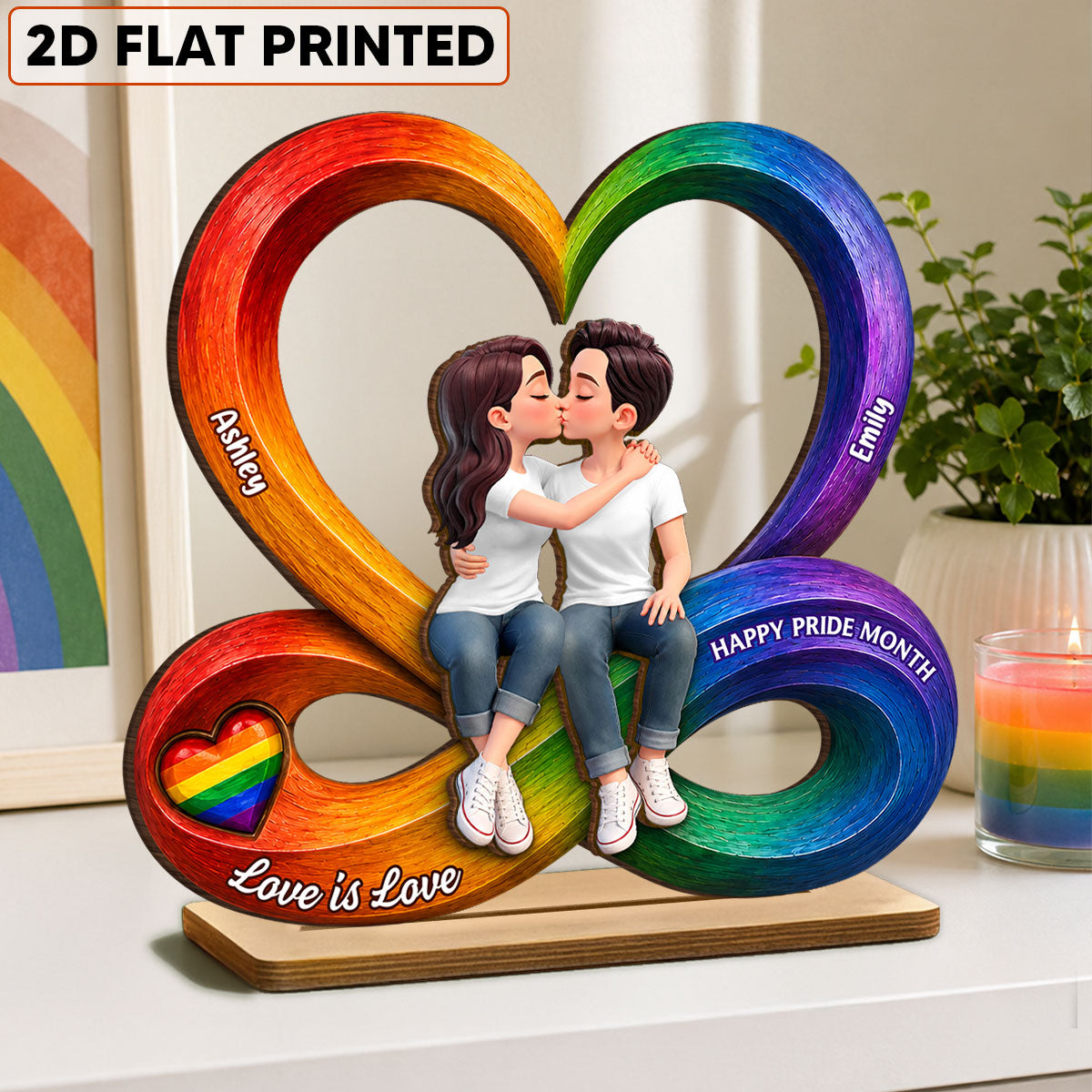 LGBT+ Couple Infinity Love - Personalized 2-Layered Wooden Plaque - Gift For Couple, Happy Pride Month