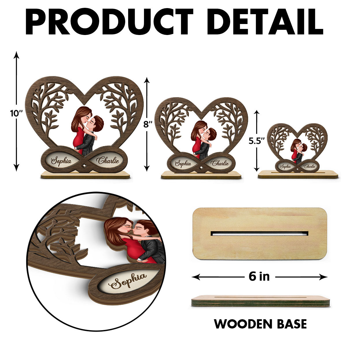 Infinity Heart Love Sign Romantic Couple - Personalized Standing Wooden Plaque - Gift for Couple
