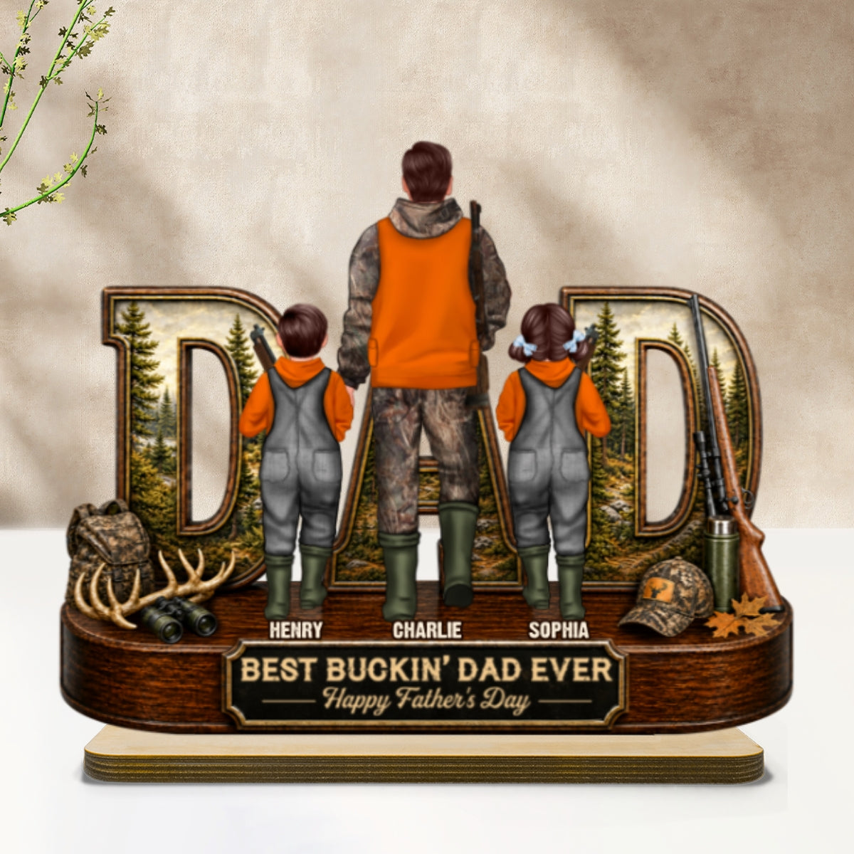Hunting Dad Best Buckin' Dad Ever - Personalized 2-Layered Wooden Plaque - Unique  Gift For Hunting Dad, Husband