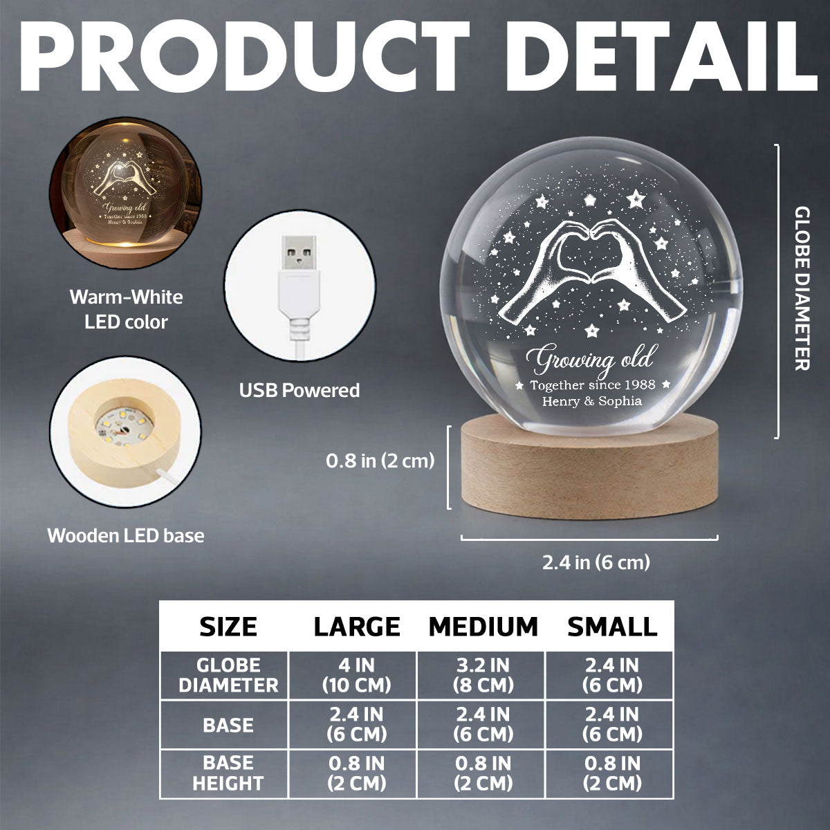 Couple You & Me We Got This - Personalized Crystal Ball LED Night Light - Sentimental Gift for Her, for Him, Couple Keepsake