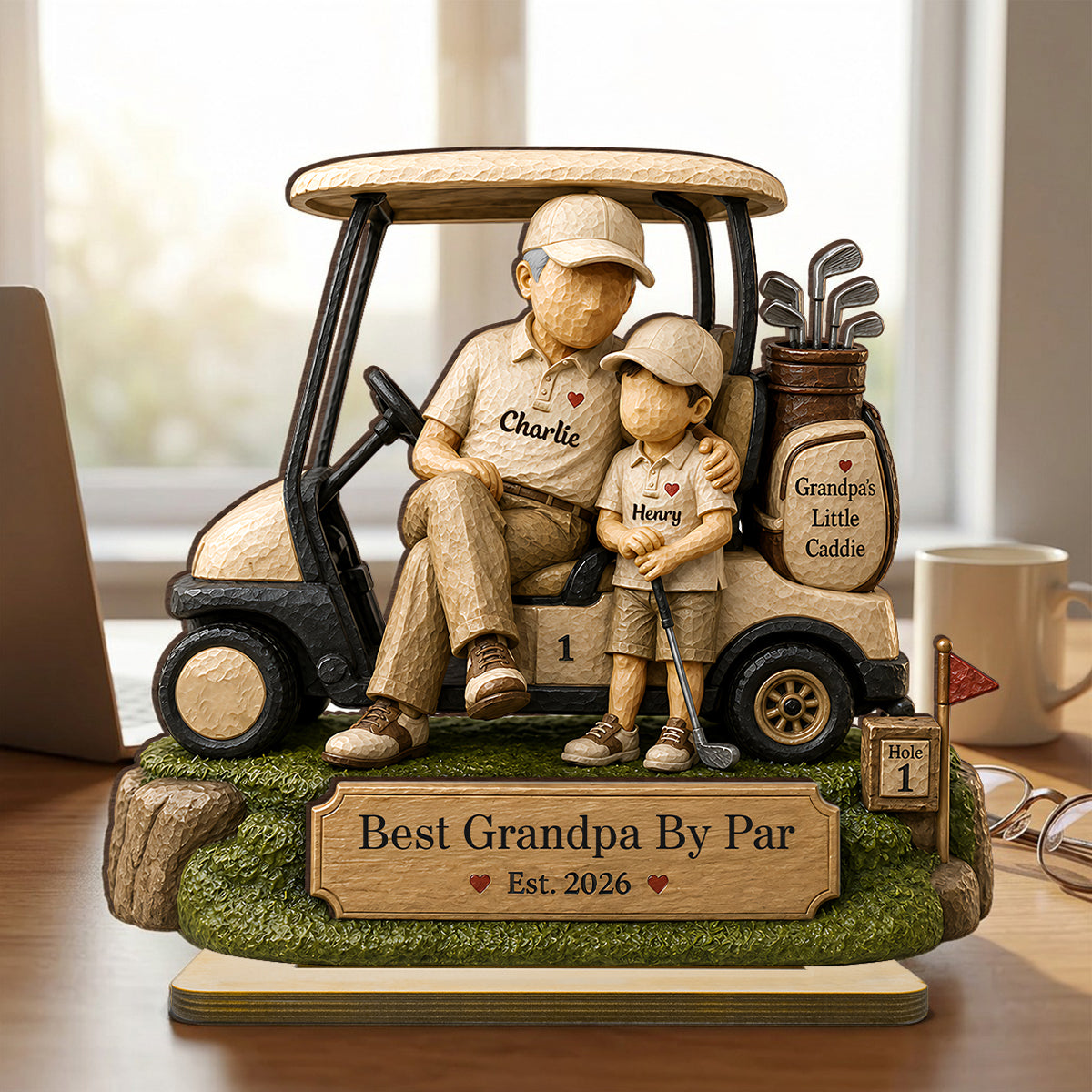 Best Grandpa By Par And Little Caddie - Personalized 2-Layered Wooden Plaque - Heartfelt Gift For Dad, Grandpa, Husband
