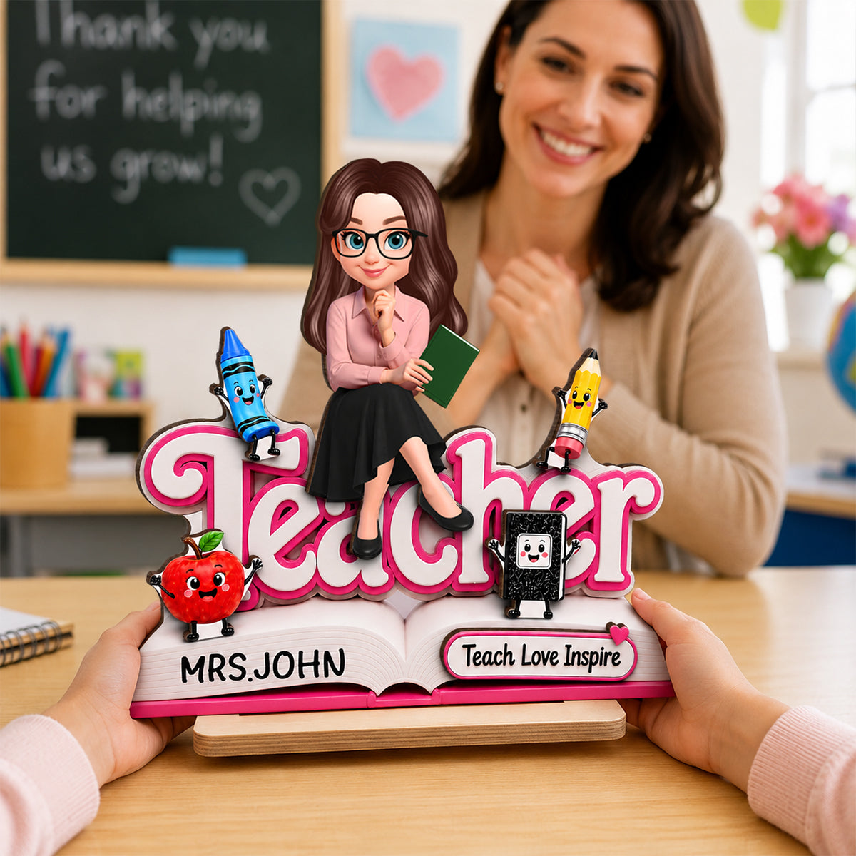 Teacher Notebook Teach Love Inspire - Personalized 2-Layered Wooden Plaque - Back to School Gift for Teacher