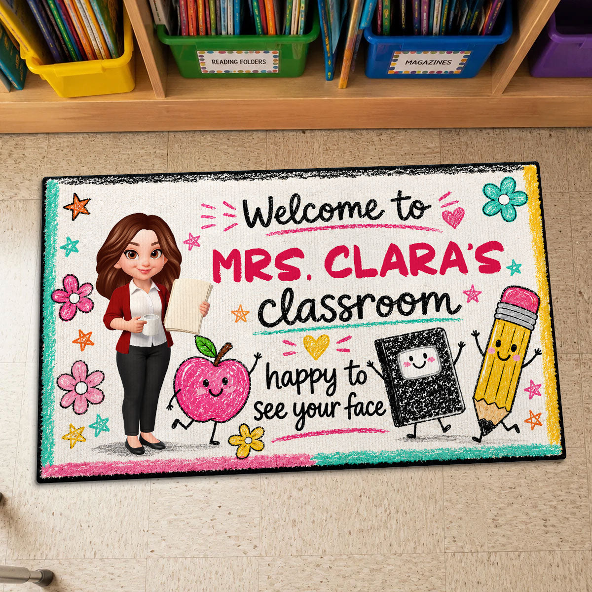 Happy to See Your Face Teacher's Classroom - Personalized Doormat - Back to School Decor for Teachers
