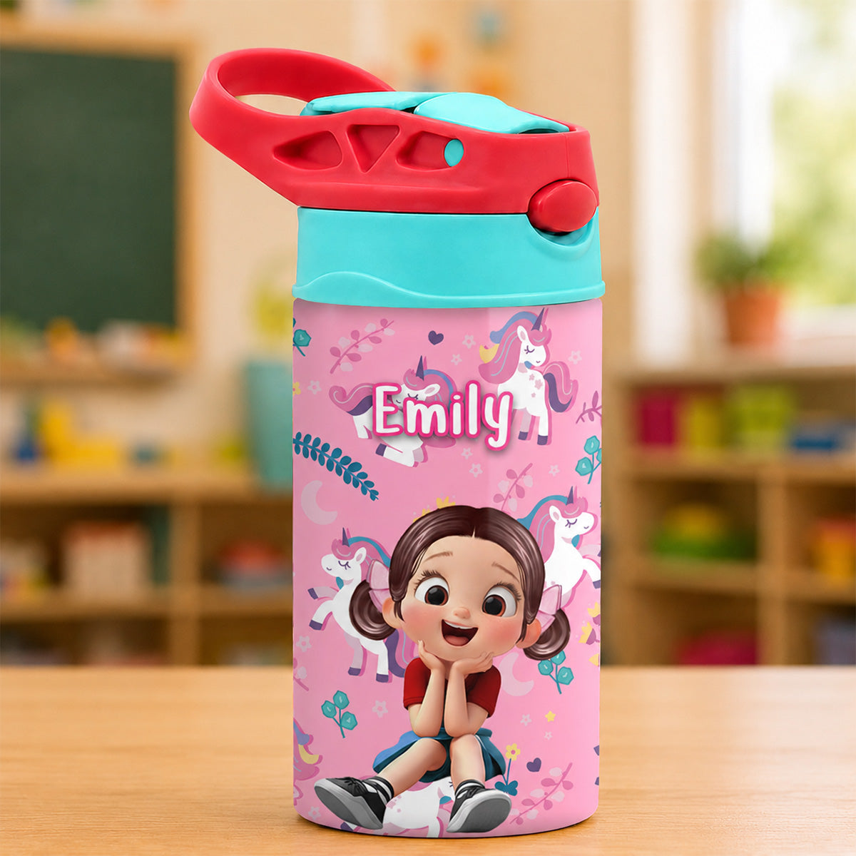 Multiple Kid Favorite Pattern - Personalized Kid Insulated Water Bottle - Stainless Steel Toddler Cups with Straws, BPA Free, Leak-Proof