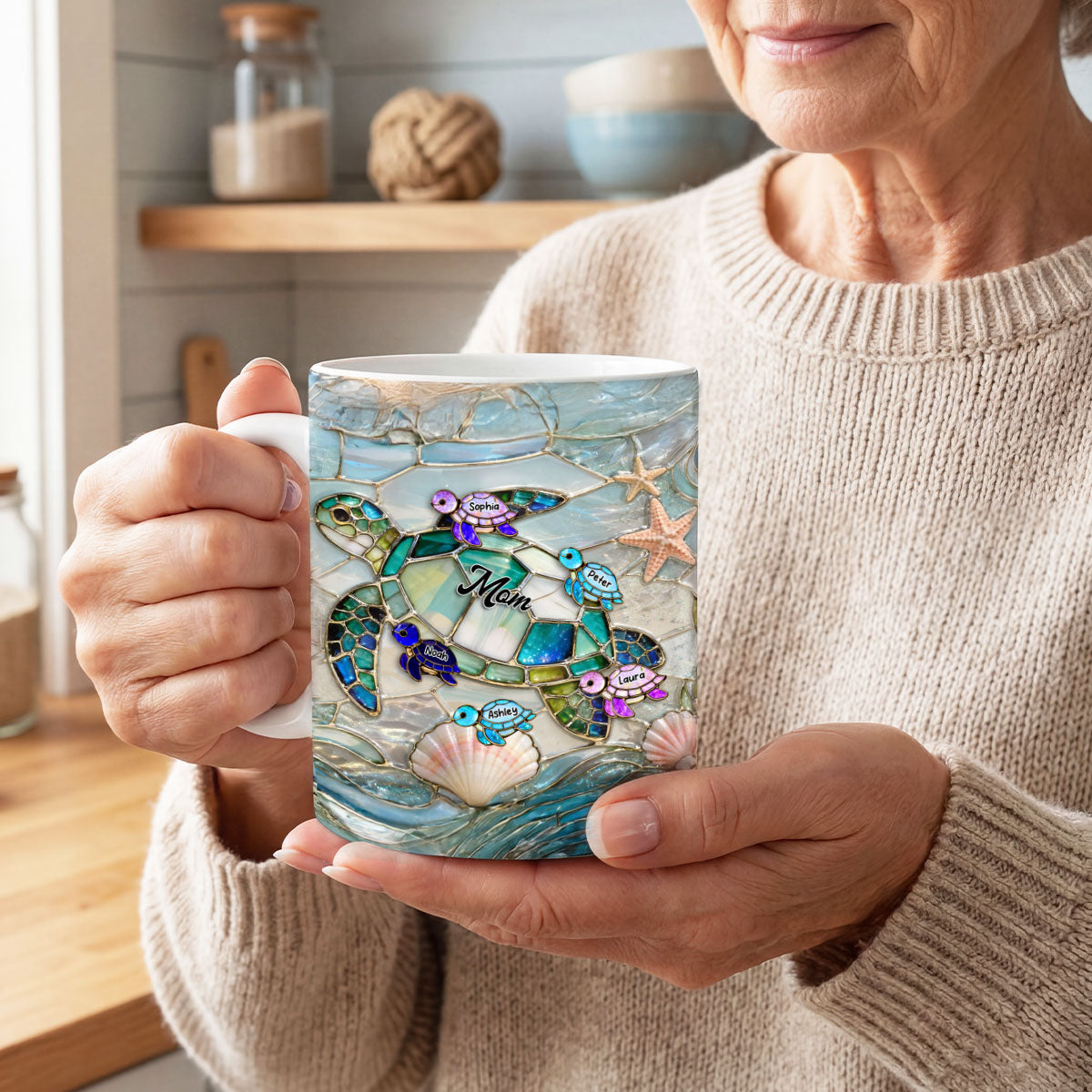 Mom Grandma Ocean Breeze Turtle - Personalized Mug - Heartfelt Mother's Day Gift for Grandma, Mom, Wife