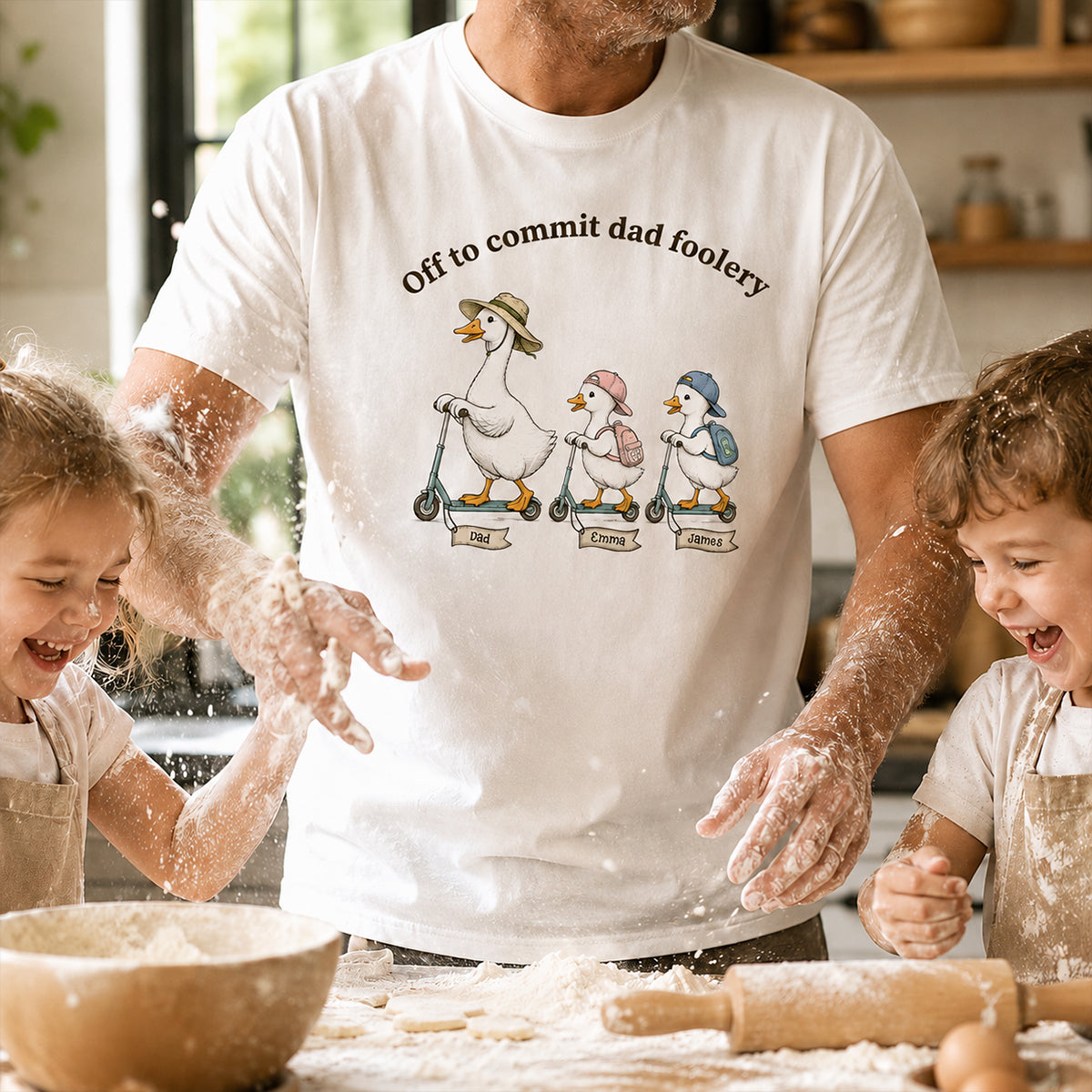 Off To Commit Dad Foolery Silly Goose Dad & Kids - Personalized Shirt - Funny Father's Day Shirt For Husband