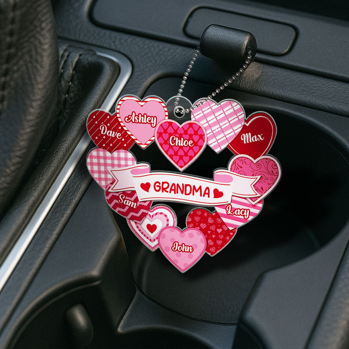 Grandma's Sweethearts Coquette Valentine's Day - Personalized Car Hanger Ornament - Gift For Grandma