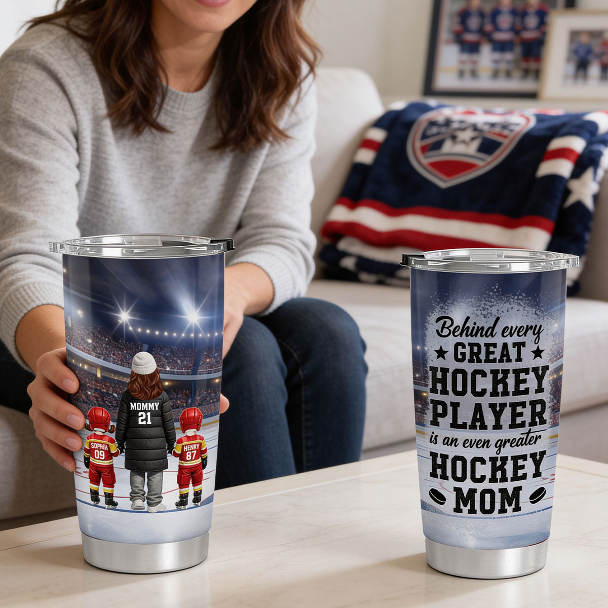 Behind Every Great Hockey Player Is An Even Greater Hockey Mom - Personalized Tumbler - Mother's Day Gift For Hockey Mom, Gift For Wife