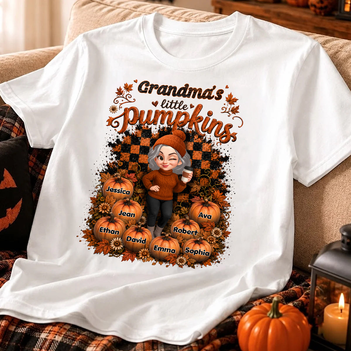 Grandma Pumpkin Patch Retro - Personalized Shirt - Fall Season Gift, Gift For Grandma