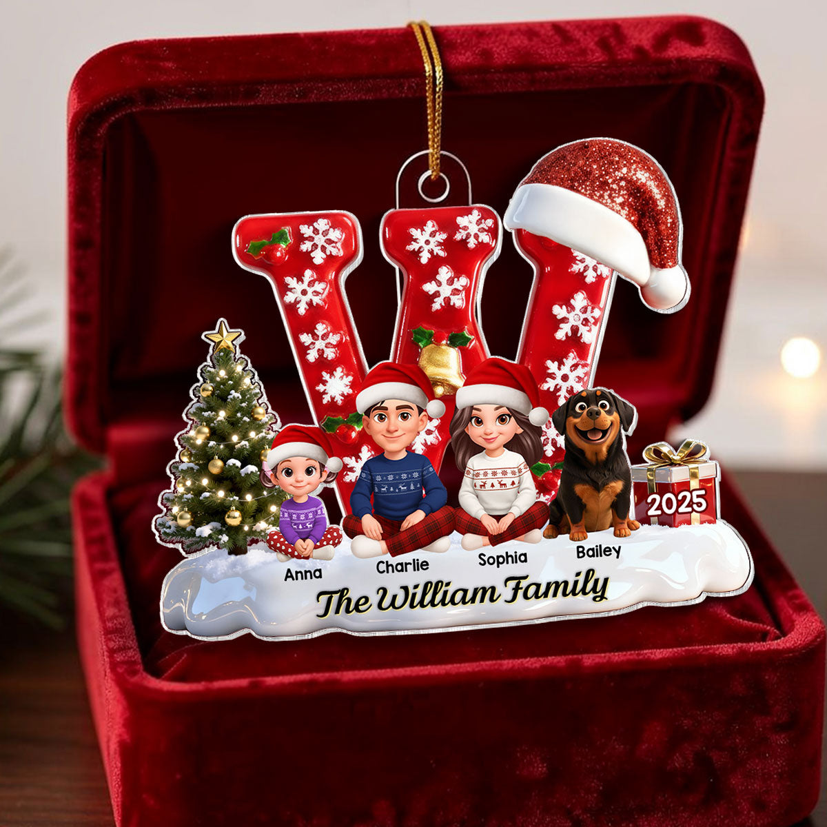 3D Effect Christmas Festive Family Name Initial Beautiful Family Together - Personalized Acrylic Ornament - Gift For Family