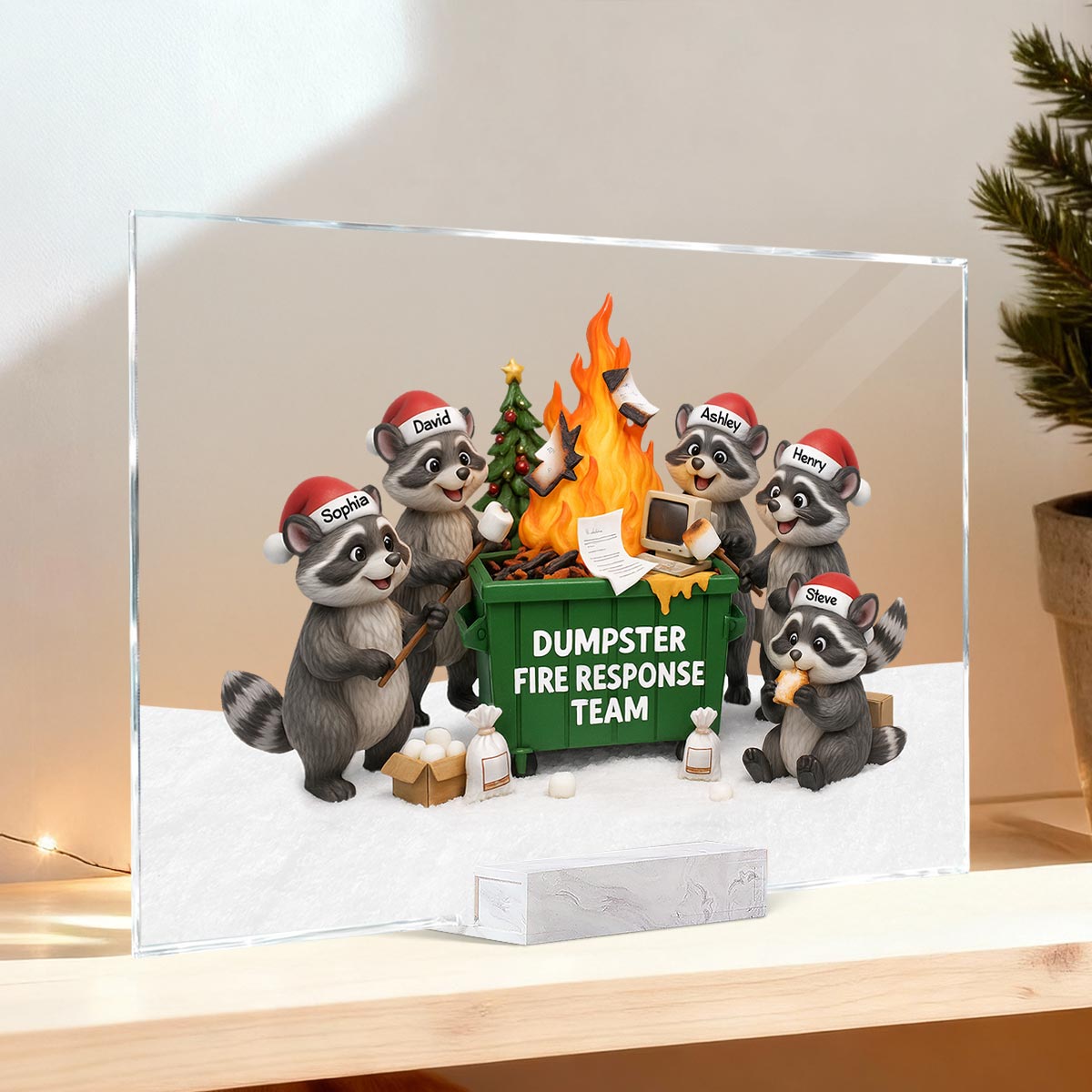 Funny Raccoon Dumpster on Fire Response Team - Personalized Acrylic Plaque - Funny Holiday Gift for Coworkers