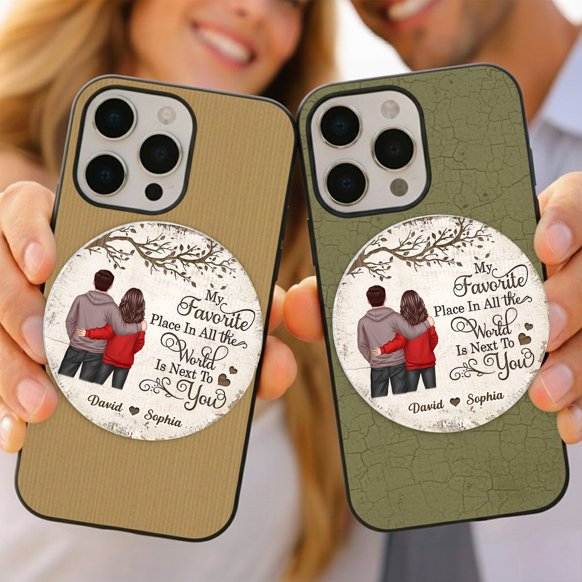 Couple Back View Favorite Place In The World - Personalized Acrylic Magnetic Phone Grip - Anniversary, Valentine's Day Gift, Gift For Her, Gift For Him