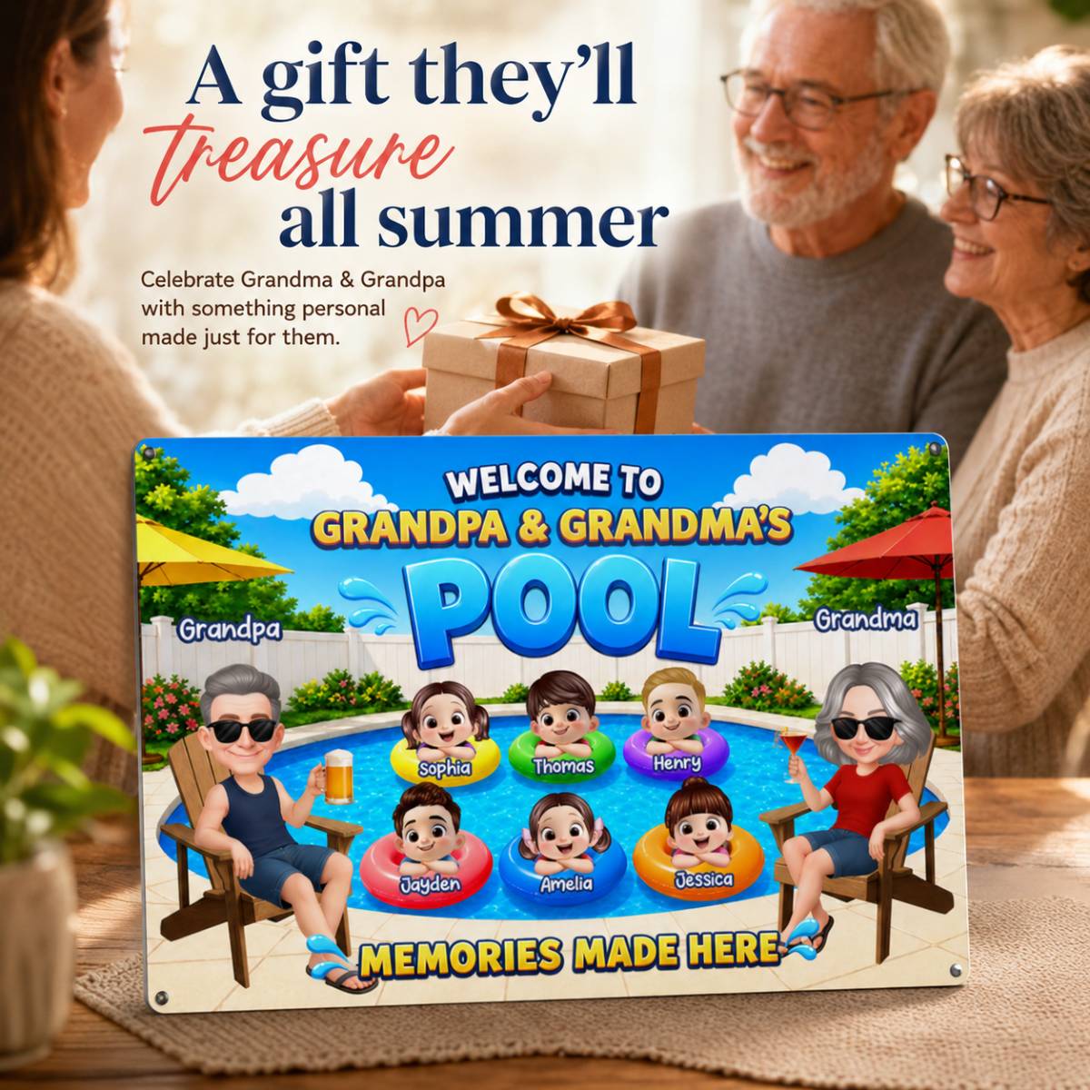 Welcome To Grandparents Pool Summer - Personalized Metal Sign - Gift For Grandparents, Summer Decoration