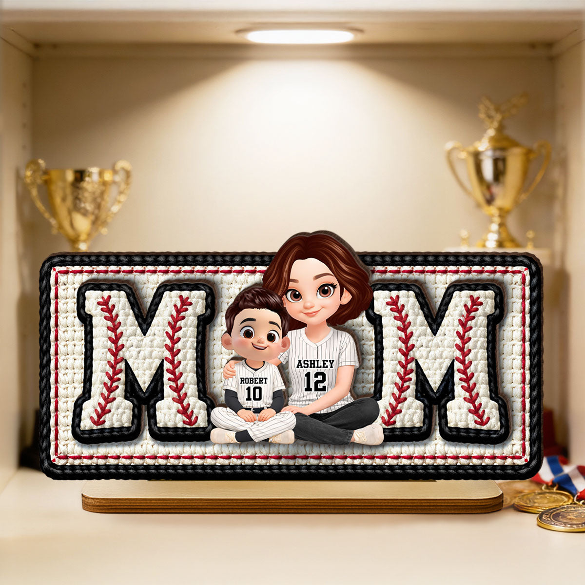 Baseball Mom And Daughter Son - Personalized 2-Layered Wooden Plaque - Heartfelt Gift For Baseball Mom, Grandma