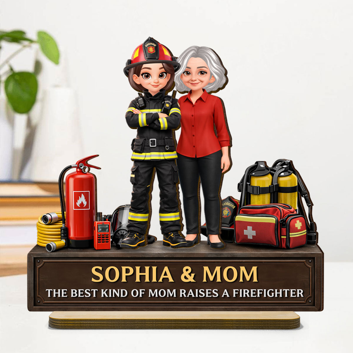 The Best Kind Of Mom Raises A Firefighter - Personalized 2-Layered Wooden Plaque - Heartfelt Gift For Firefighter Mom