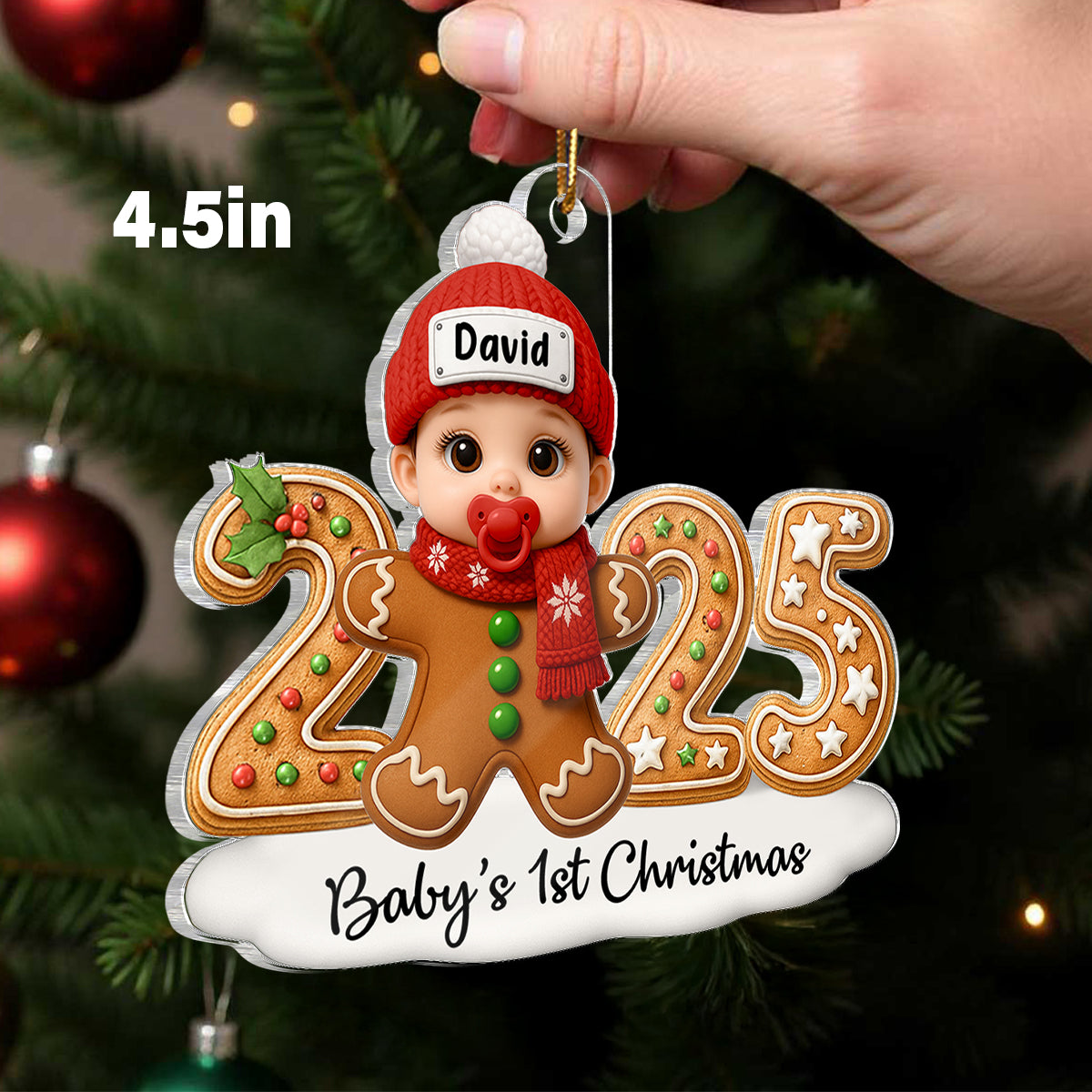 Baby Gingerbread First Christmas - Personalized Acrylic Ornament - Unique Christmas Gift For New Born, Baby