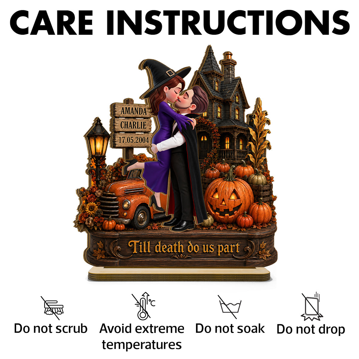 Couple Halloween Haunted House - Personalized 2-Layered Wooden Plaque - Halloween Decor Keepsake for Her, for Him